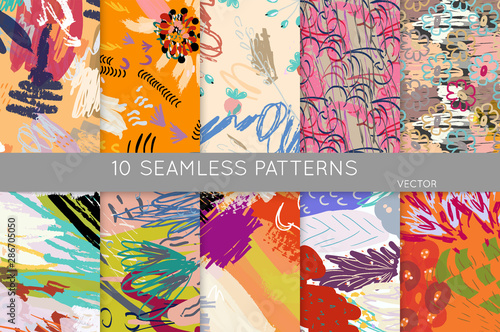 Collection of seamless roughly hand drawn patterns