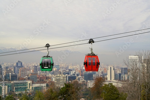 Photography Santiago de Chile cityscape with cable car