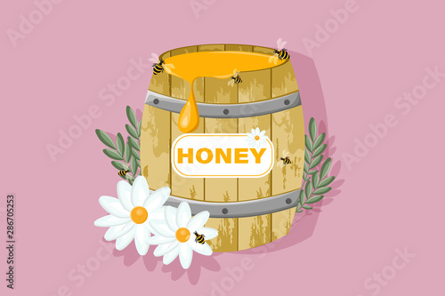 Honey barrel Vector. Fresh natural honey icon templates