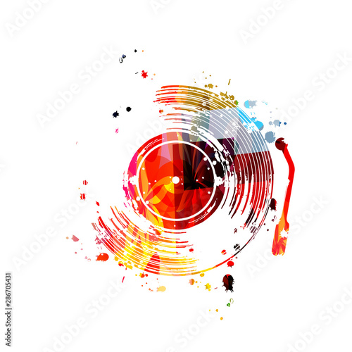 Music background with colorful vinyl record disc vector illustration design. Artistic music festival poster, music events, party flyer