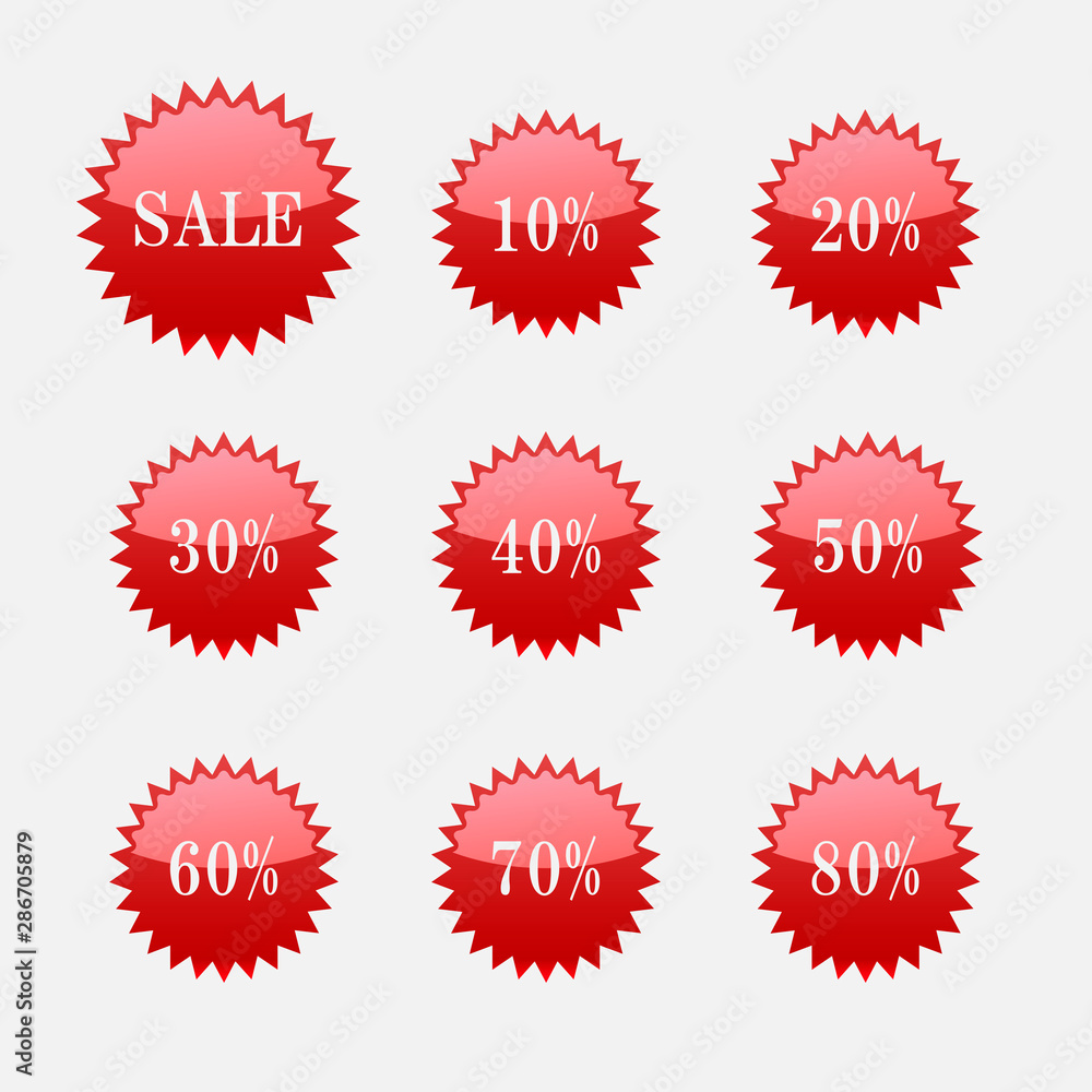 Red zigzag sale icon set with text. Red zigzag sale icon set with text.
