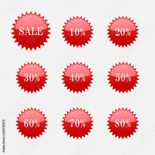 Red zigzag sale icon set with text.