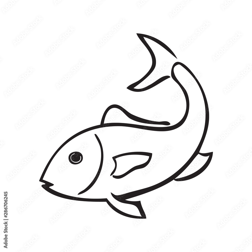 Black and white vector icon of fish Black and white vector icon of fish