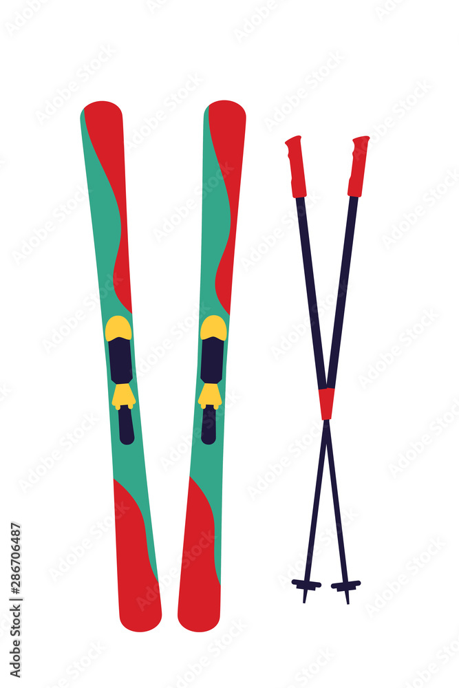 Skiing equipment flat vector illustration