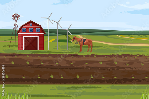 Farm fields Vector. Countryside Label layout templates