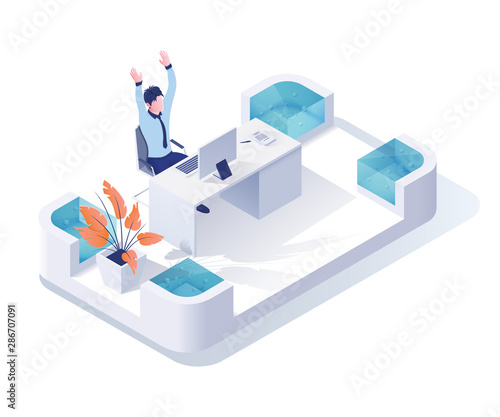Happy businessman isometric vector illustration