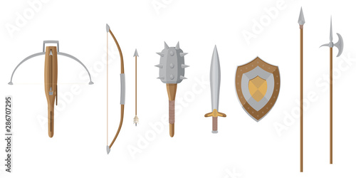 Medieval weapon flat vector illustrations set