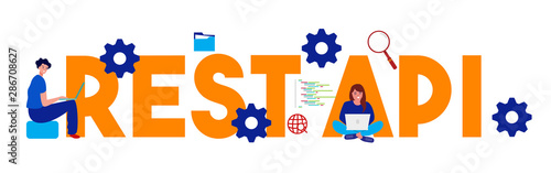 Representational State Transfer REST API - Application program interface words. large text illustration