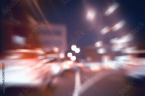 blurred abstract city / bokeh car lights background in night city, traffic jams, highway, night life © kichigin19