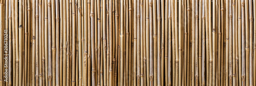 Fototapeta Naklejka Na Ścianę i Meble -  Wide bamboo wood wall fence pattern, good as a background for Wellness & SPA images or any natural wood related compisitions.