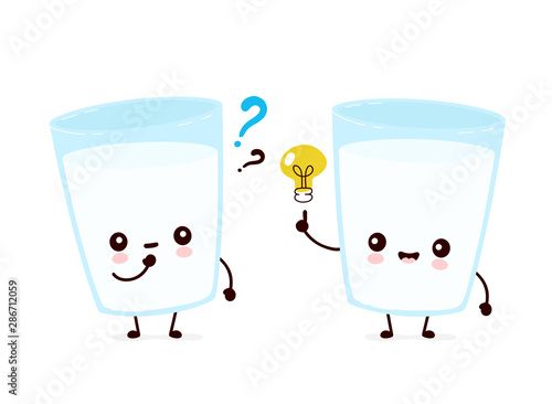 Cute smiling happy milk glass with question mark 