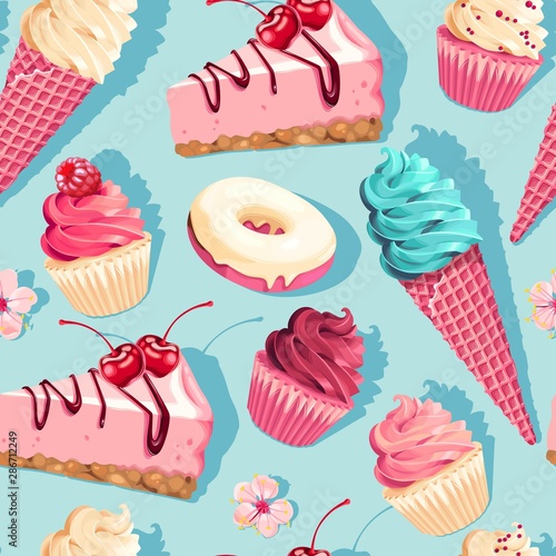 Seamless vector pattern with high detail sweets