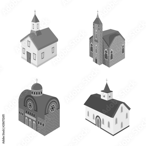 Vector design of landmark and clergy logo. Set of landmark and religion stock symbol for web.