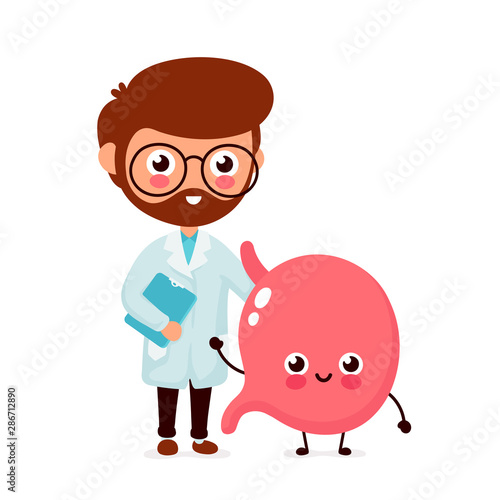 Cute funny doctor and healthy happy stomach