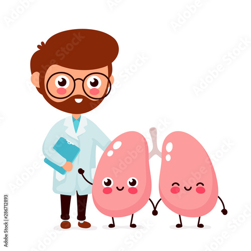 Cute funny smiling doctor and healthy happy lungs