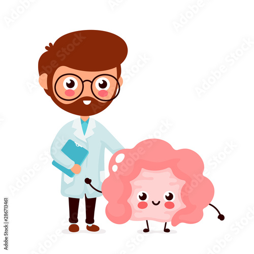 Cute funny doctor and healthy happy intestine