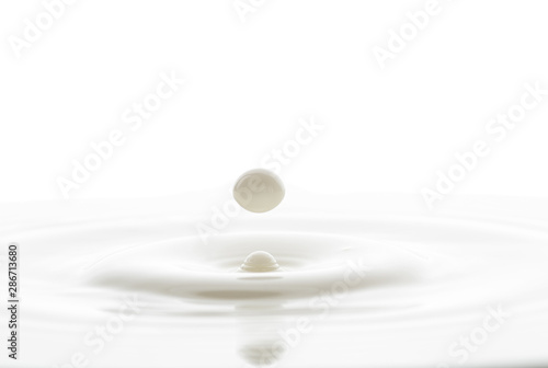 splash from falling drops of white milk on a white background