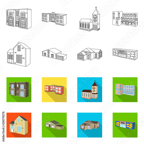 Isolated object of facade and housing icon. Set of facade and infrastructure stock vector illustration.