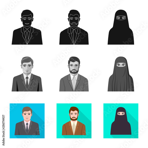 Isolated object of hairstyle and profession symbol. Collection of hairstyle and character stock symbol for web.