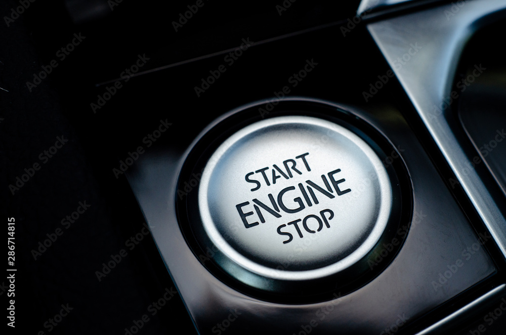 Close-up of engine start stop button. Close-up of engine start stop button.