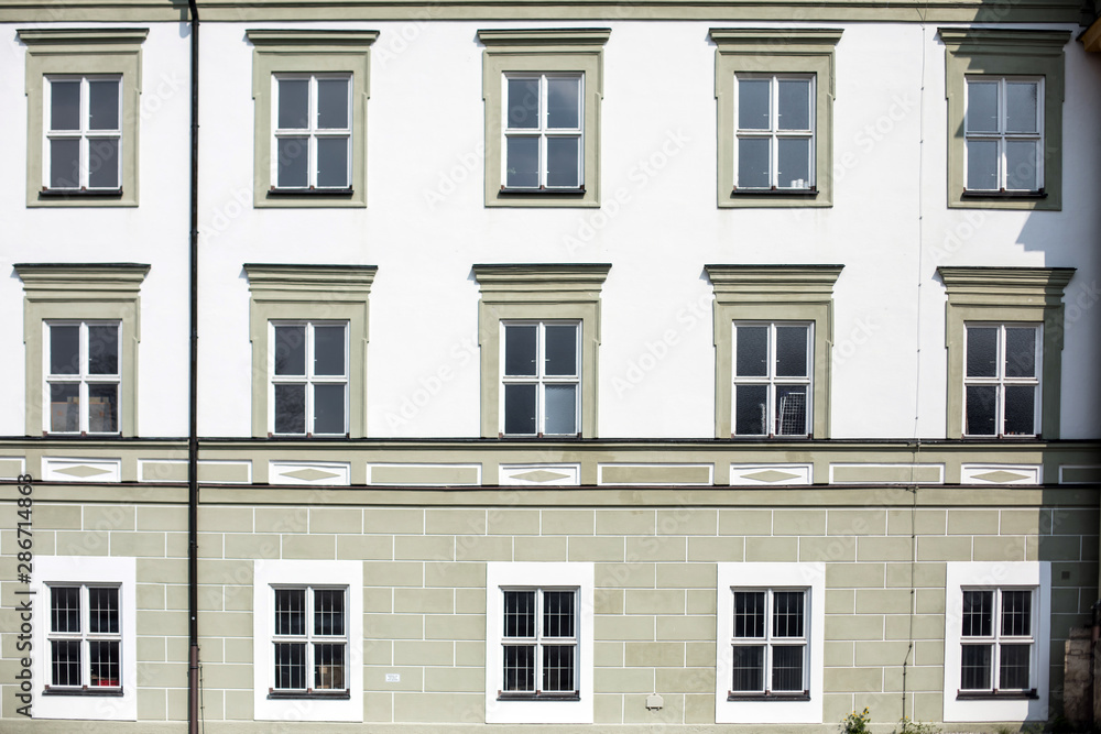 Many windows on a building facade