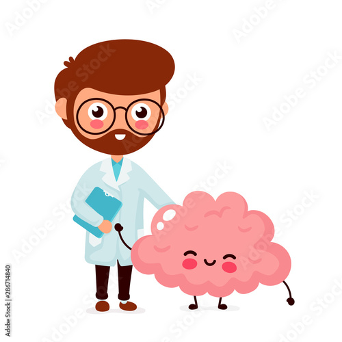 Cute funny smiling doctor and healthy happy brain