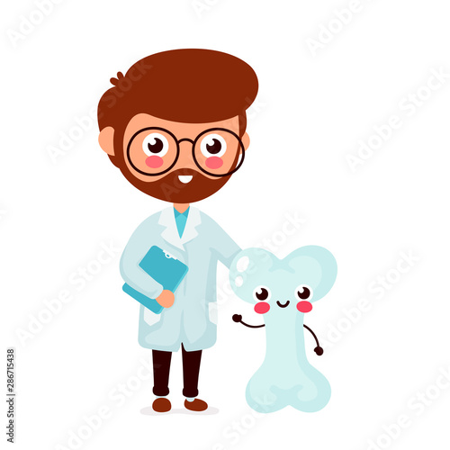 Cute funny smiling doctor and healthy happy bone