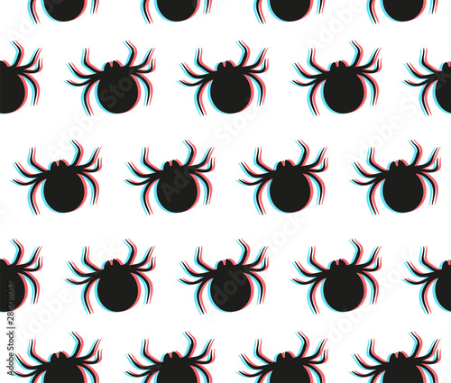 Anaglyph spider seamless pattern with 3D glitch 