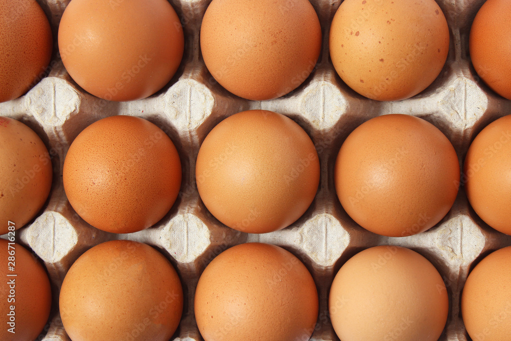 chicken eggs on a colored background. Farm products, natural eggs.