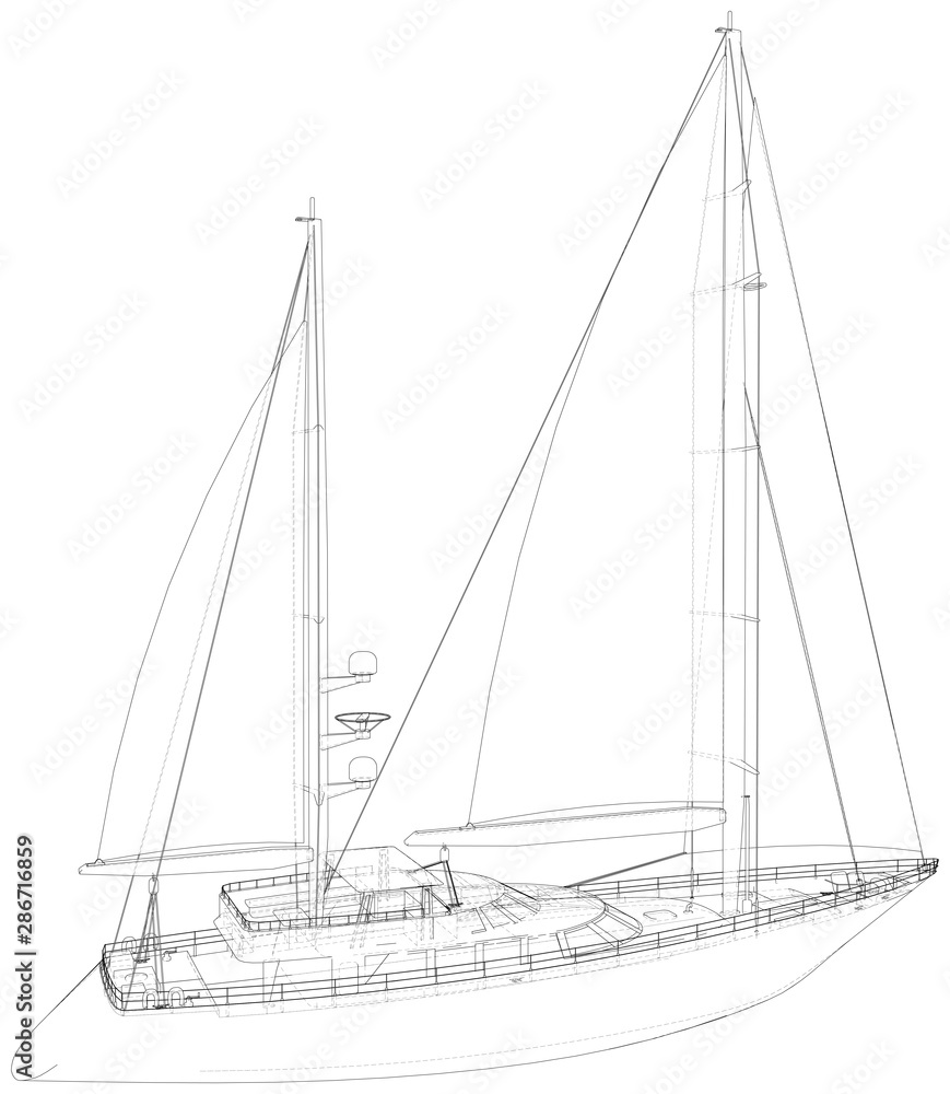 Sailboat line. EPS10 format. Wire-frame Vector created of 3d.