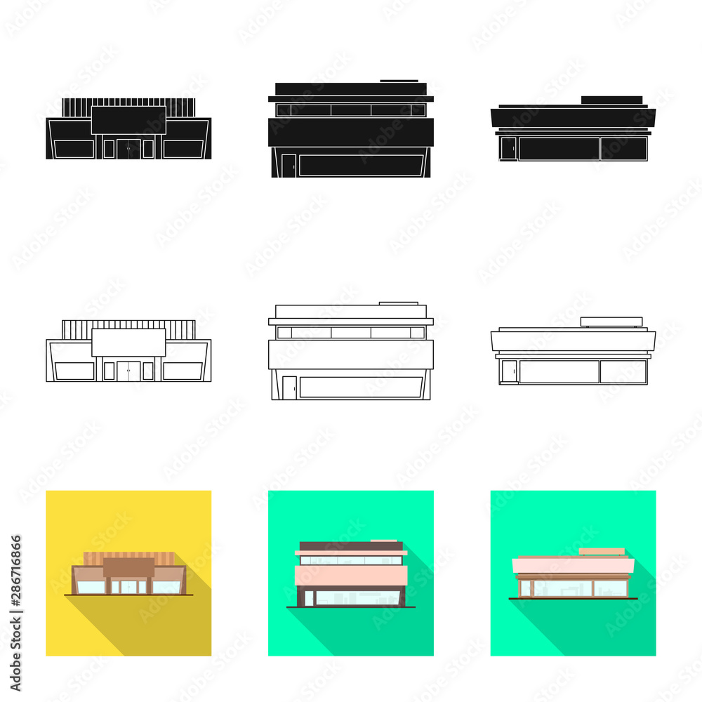Isolated object of boutique and construction icon. Set of boutique and cityscape stock vector illustration. Isolated object of boutique and construction icon. Set of boutique and cityscape stock vector illustration.