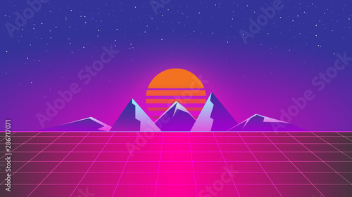 Synthwave mountain neon colors sunset wallpaper