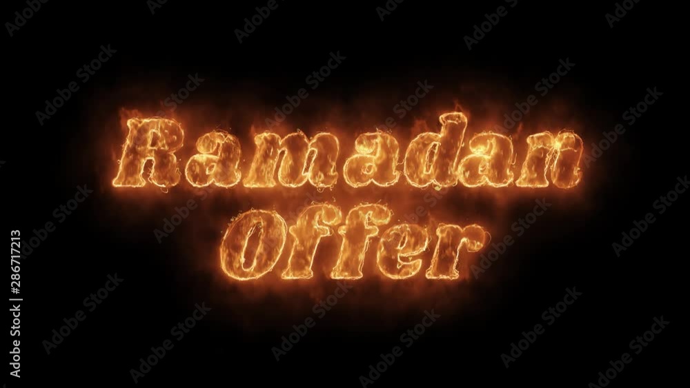 Ramadan Offer Word Hot Animated Burning Realistic Fire Flame and Smoke Seamlessly loop Animation on Isolated Black Background. Fire Word, Fire Text, Flame word, Flame Text, Burning Word, Burning Text. Ramadan Offer Word Hot Animated Burning Realistic Fire Flame and Smoke Seamlessly loop Animation on Isolated Black Background. Fire Word, Fire Text, Flame word, Flame Text, Burning Word, Burning Text.