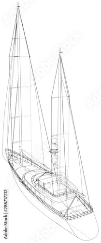 Sailboat line. EPS10 format. Wire-frame Vector created of 3d.
