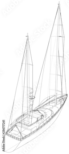 Yacht. Technical illustration wire-frame. Vector rendering of 3d.