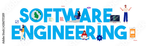 Software engineer programming code software developer. Computer script programmer. Vector illustration