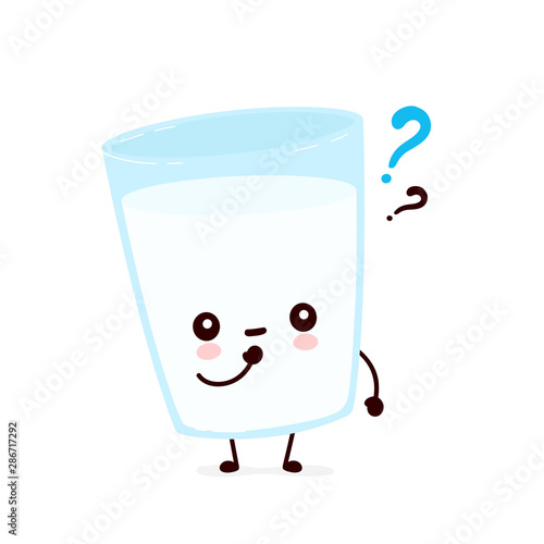 Cute smiling happy milk glass with question 