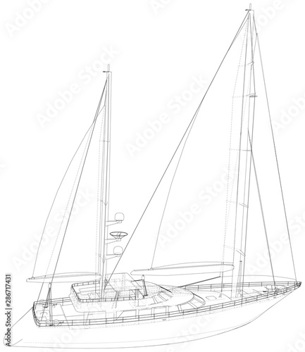 Sail yacht. Technical wire-frame. Vector rendering of 3d. EPS10 format.