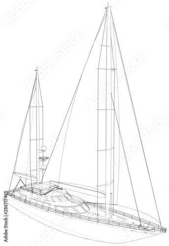 Yacht. EPS10 format. Wire-frame Vector created of 3d. EPS10 format.