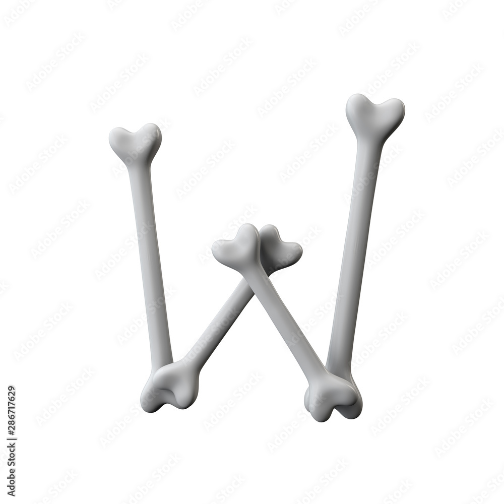 Letter W bone font. Halloween alphabet letter. 3D Rendering Letter W bone font. Halloween alphabet letter. 3D Rendering