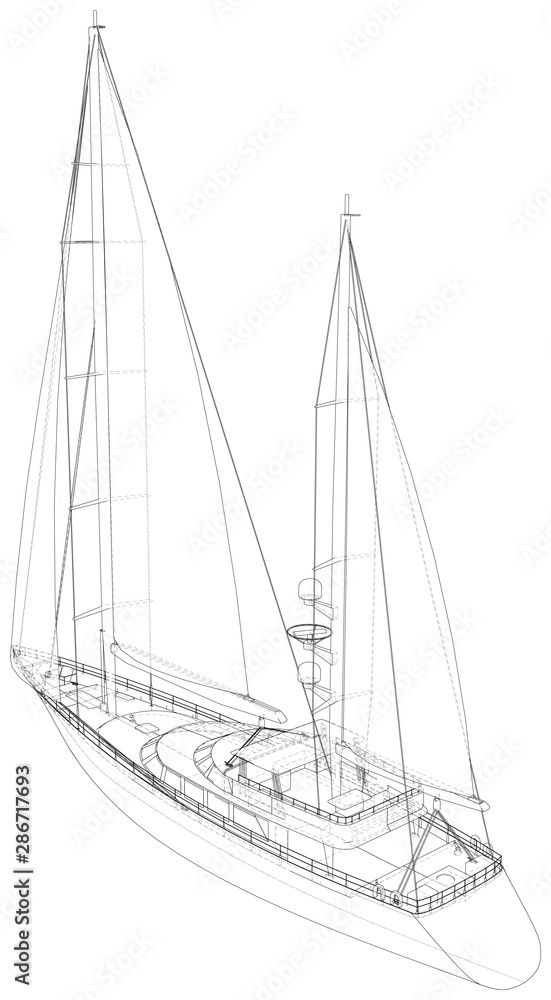 Obraz premium Sail yacht. Technical wire-frame. Vector rendering of 3d. EPS10 format.