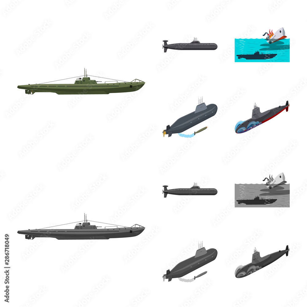 Isolated object of war and ship icon. Collection of war and fleet vector icon for stock.