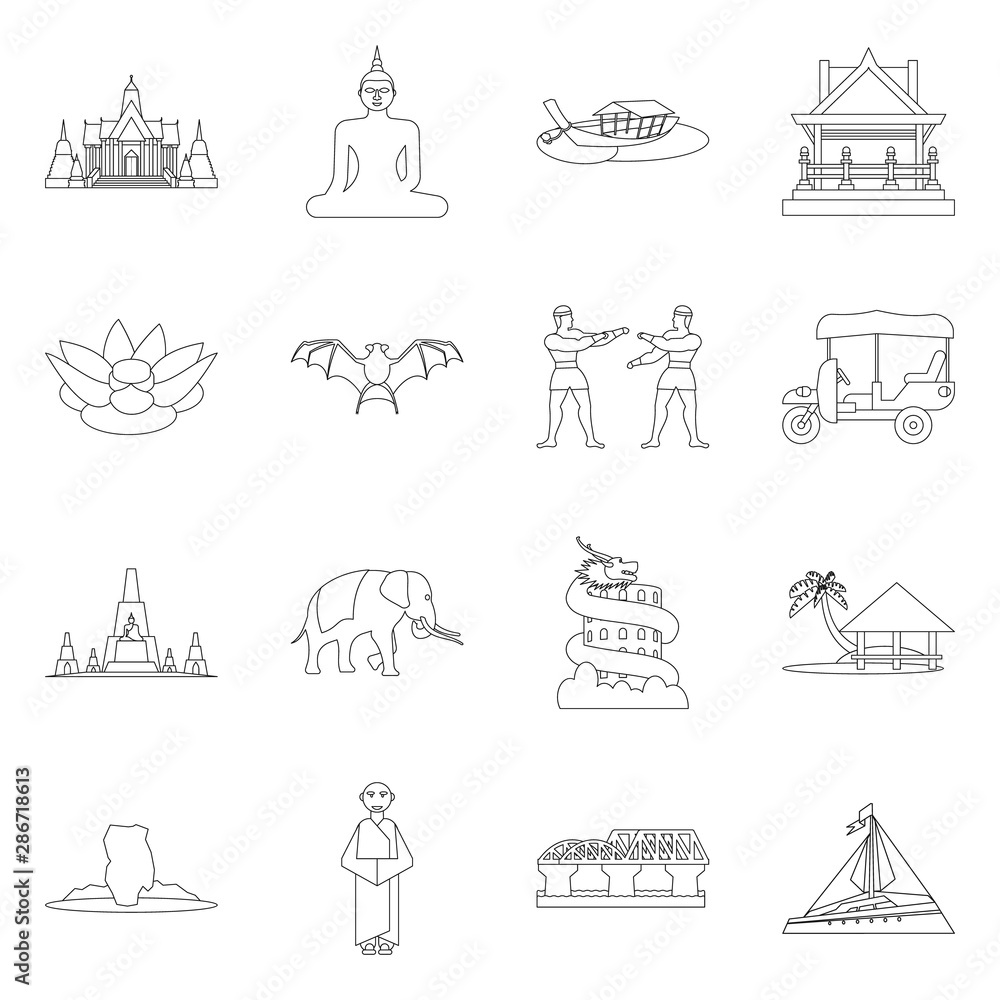 Vector illustration of landmark and culture sign. Collection of landmark and tourism vector icon for stock.