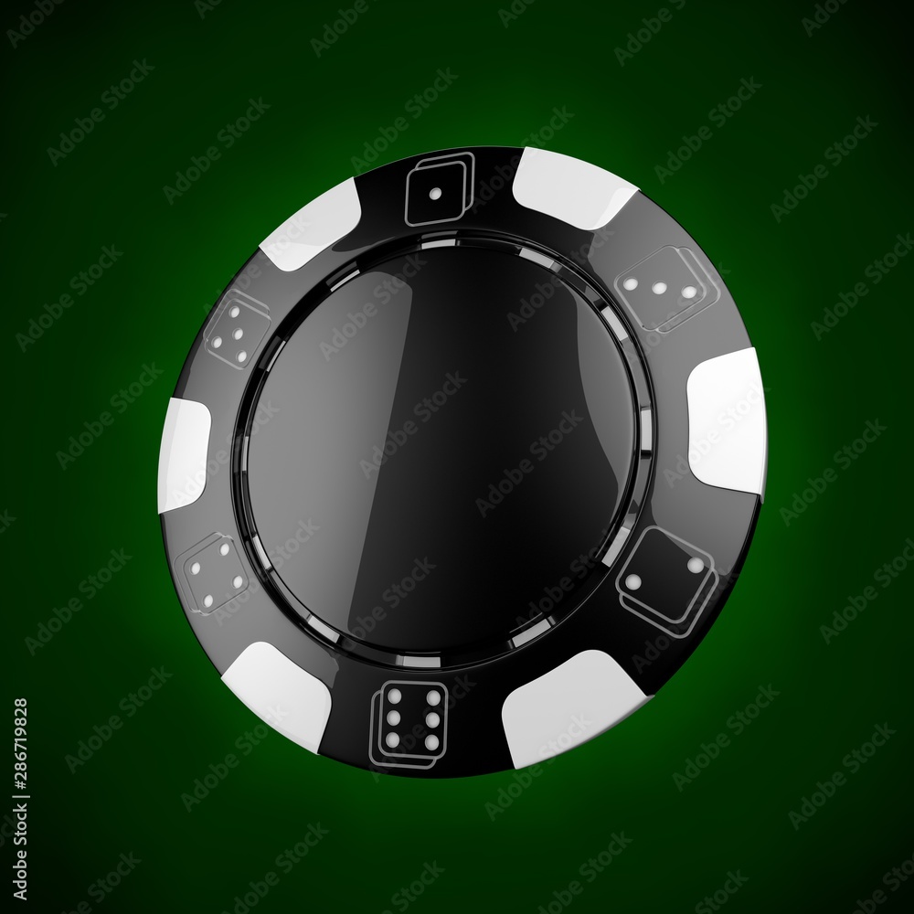 Naklejka premium Casino token. Classic casino game 3D chips. Gambling concept, black poker chips with golden design elements.
