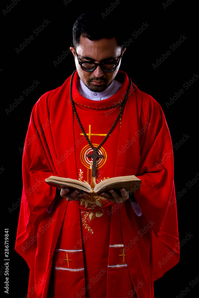 Portrait of pastor is reading scripture