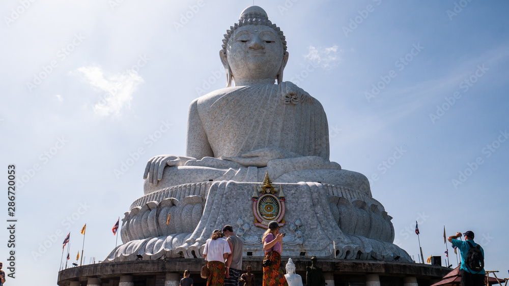 Fototapeta premium Big buddha thailand jungle on sky background.