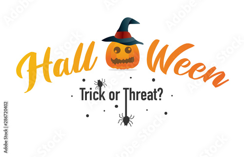 Happy halloween. Vector illustration with web and spider. Trick or treat