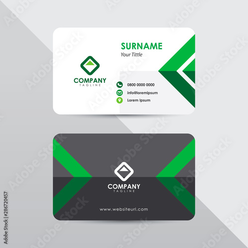 Modern business card design template. Green color element arrow shape, clean composition design.