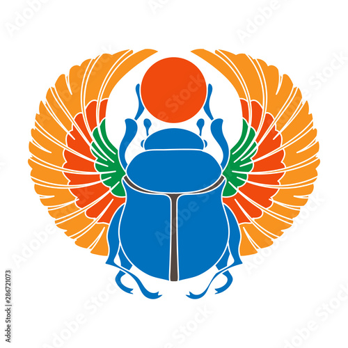 Scarab icon in colour style isolated on white background. Ancient Egypt symbol stock vector illustration.