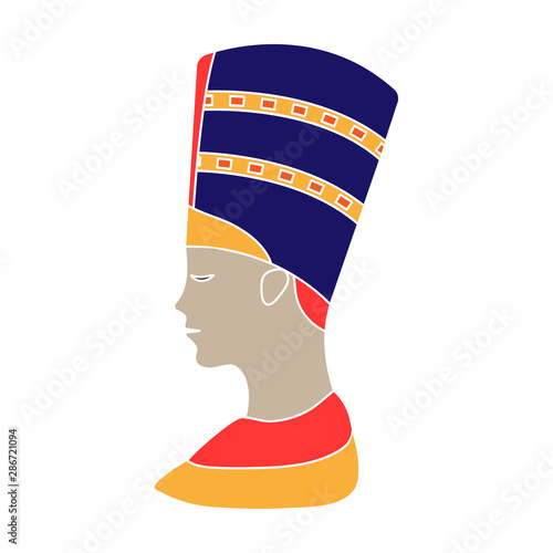 Bust of Nefertiti icon in colour style isolated on white background. Ancient Egypt symbol stock vector illustration.